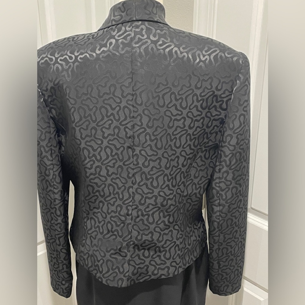 Vintage 80s Counterparts Black Satin Jacquard Evening Jacket Shawl Collar 8 - Picture 4 of 11